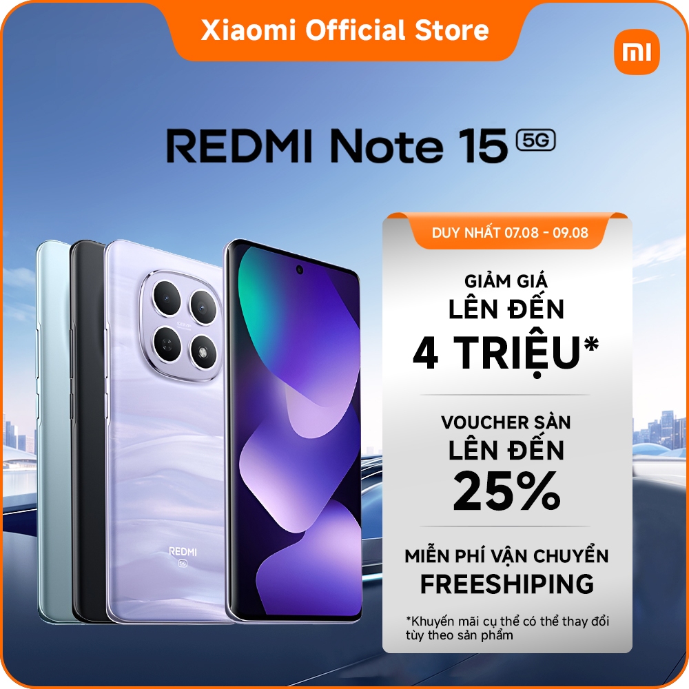 Điện thoại thông minh Redmi Note 15 5G (6+128GB|8+256GB)|Pin 5520mAh với thiết kế mỏng nhẹ