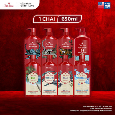 Dầu Gội Xả 2in1 OLD SPICE 650ml tiện lợi, sạch sâu, dưỡng tóc nam dày khỏe, giảm khô xơ, phồng hơn +80% - Mỹ