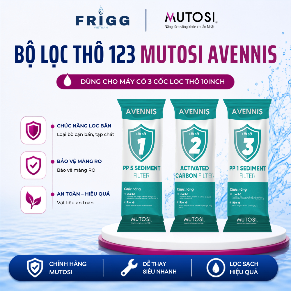Bộ lõi lọc thô 123 AVENNIS MUTOSI dùng cho máy lọc nước RO gia đình, Lõi lọc nước 123 MUTOSI - Hàng 