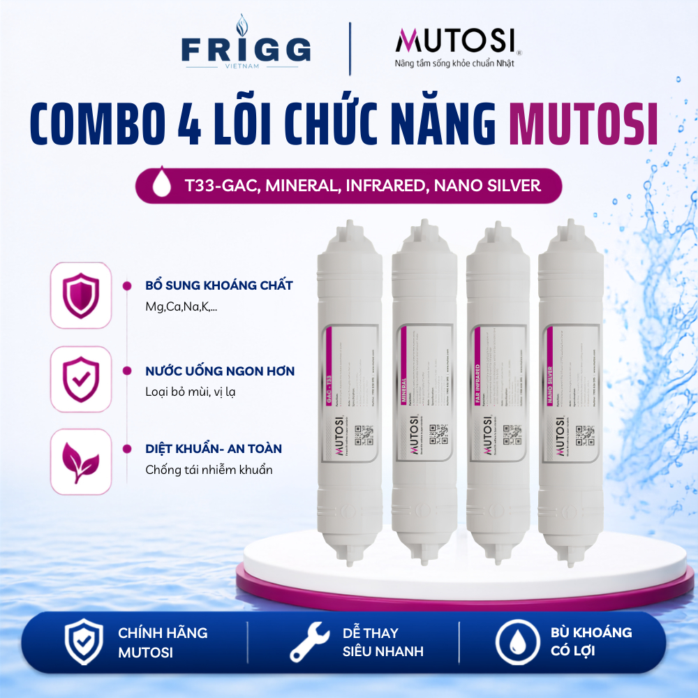 Combo 4 lõi chức năng 5678 Mutosi (T33, Mineral, Far, Nano Silver) Mutosi, dùng cho máy lọc Mutosi