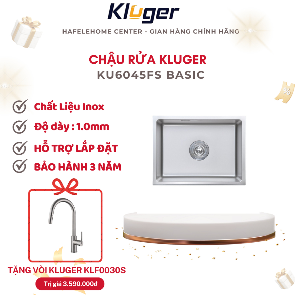 Chậu rửa bát Kluger KU6045FS Basic nhỏ gọn, tiện lợi, chống xước tốt