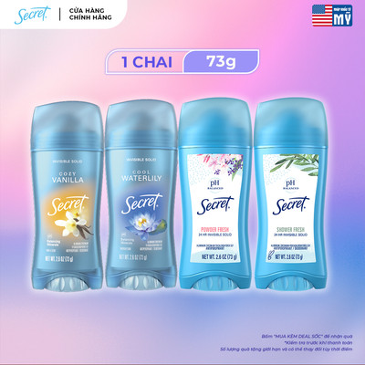 Sáp Khử Mùi SECRET 73g, Giảm tiết mồ hôi và dưỡng da săn mịn, nhiều mùi hương - Mỹ