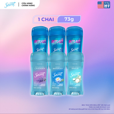 Gel Khử Mùi SECRET 73g, Giảm tiết mồ hôi 72 giờ và dưỡng da săn mịn, nhiều mùi hương 73g - Mỹ