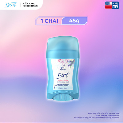 Sáp Khử Mùi SECRET 45g, Giảm tiết mồ hôi và dưỡng da săn mịn, hương phấn thơm dịu nhẹ - Mỹ