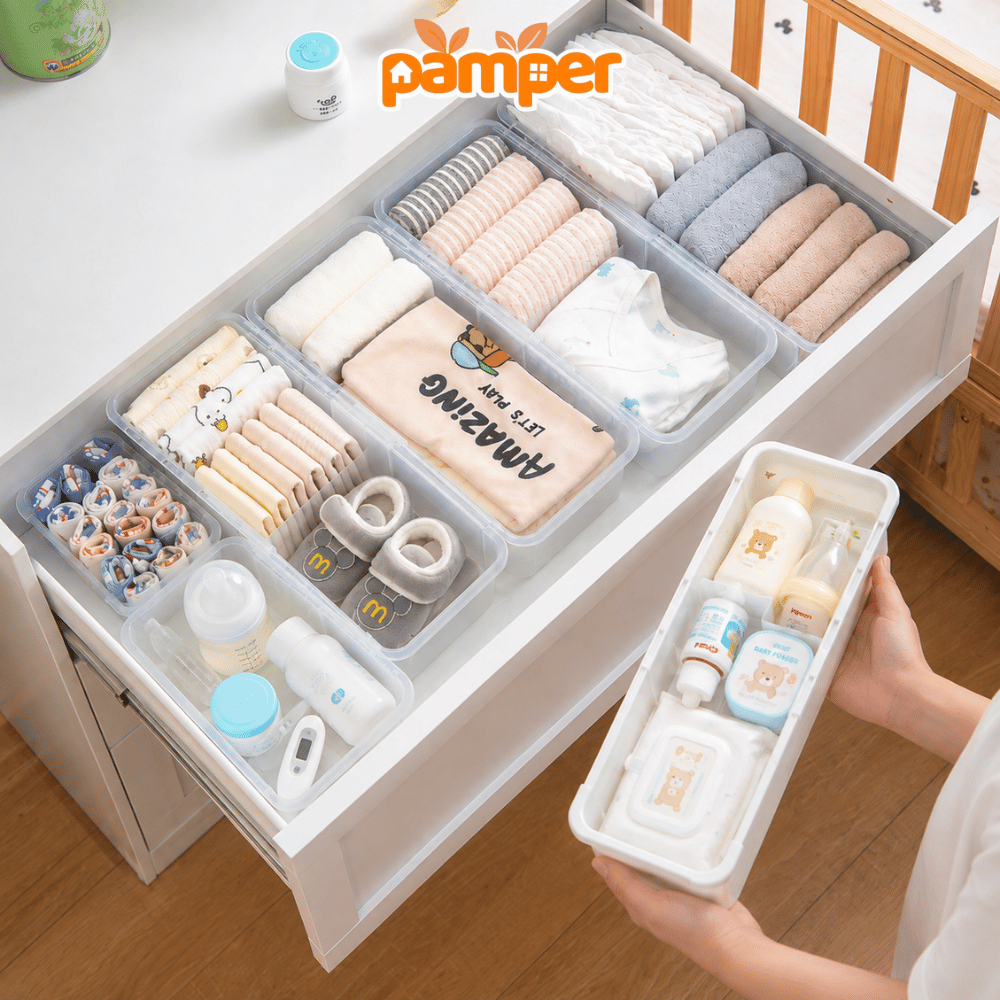 Khay Đựng Bỉm Sữa, Đồ Sơ Sinh, Quần Áo Cho Bé PAMPER, Khay Kéo Giãn Chia Ngăn Kéo Tủ Có Vách Ngăn