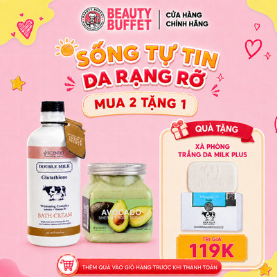 Combo Kem tắm sáng da Scentio Double Milk 350ml +Tẩy tế bào da chết toàn thân quả bơ Scentio Avocado 350ml