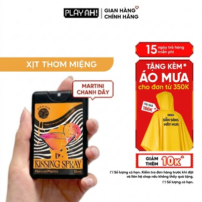 Xịt Thơm Miệng Kissing Spray PlayAh! Memoir Hương Ectasy Mint Sảng Khoái / Passion Martini Quyến Rũ 18ml