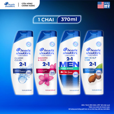 Dầu Gội Và Xả 2in1 Sạch Gàu HEAD & SHOULDERS Mỹ Sạch Sâu/ Dành Cho Da Đầu Khô/ Suôn Mượt/ Hương Nước Hoa - Chai 370ML
