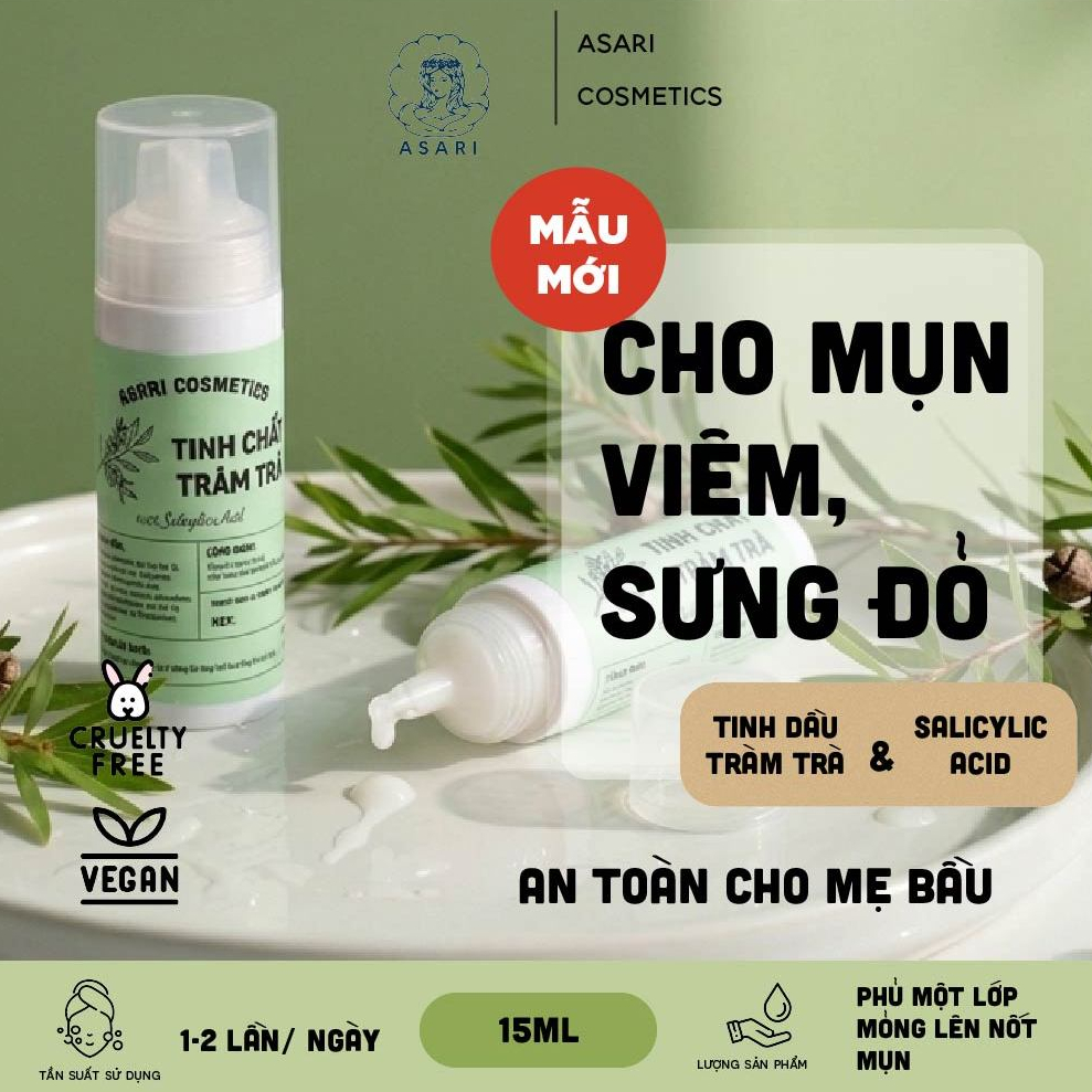 [15ml] Tinh chất chấm mụn tràm trà cho mụn viêm, sưng handmade Asari Cosmetics