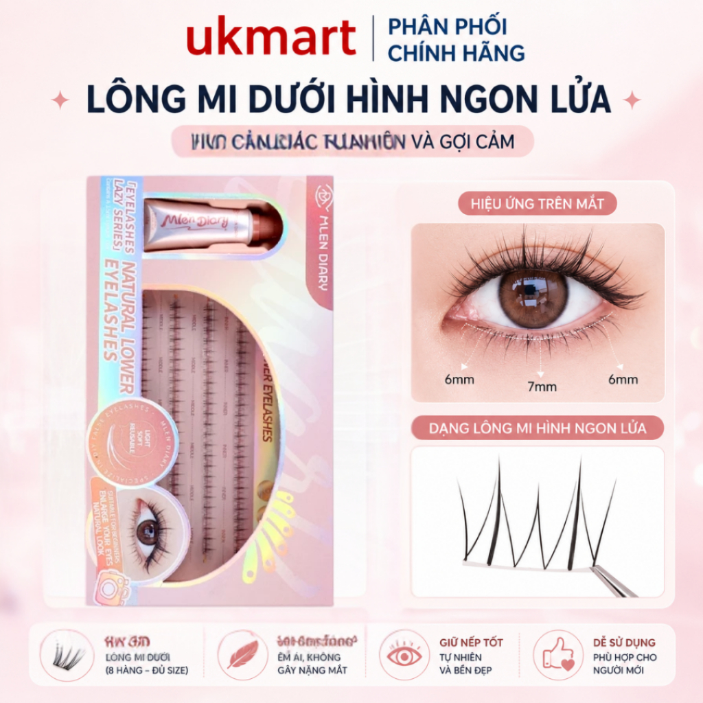 Mi Dưới Gân Trong Kèm Keo Dán Mi Mlen Diary Tạo Hiệu Ứng Mắt To Tròn, Mi Tái Sử Dụng MLEN DIARY