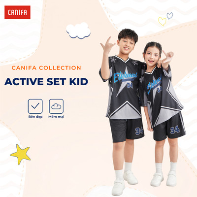 Bộ quần áo unisex trẻ em polyester wicking CANIFA thể thao dáng rộng 3ST26C002