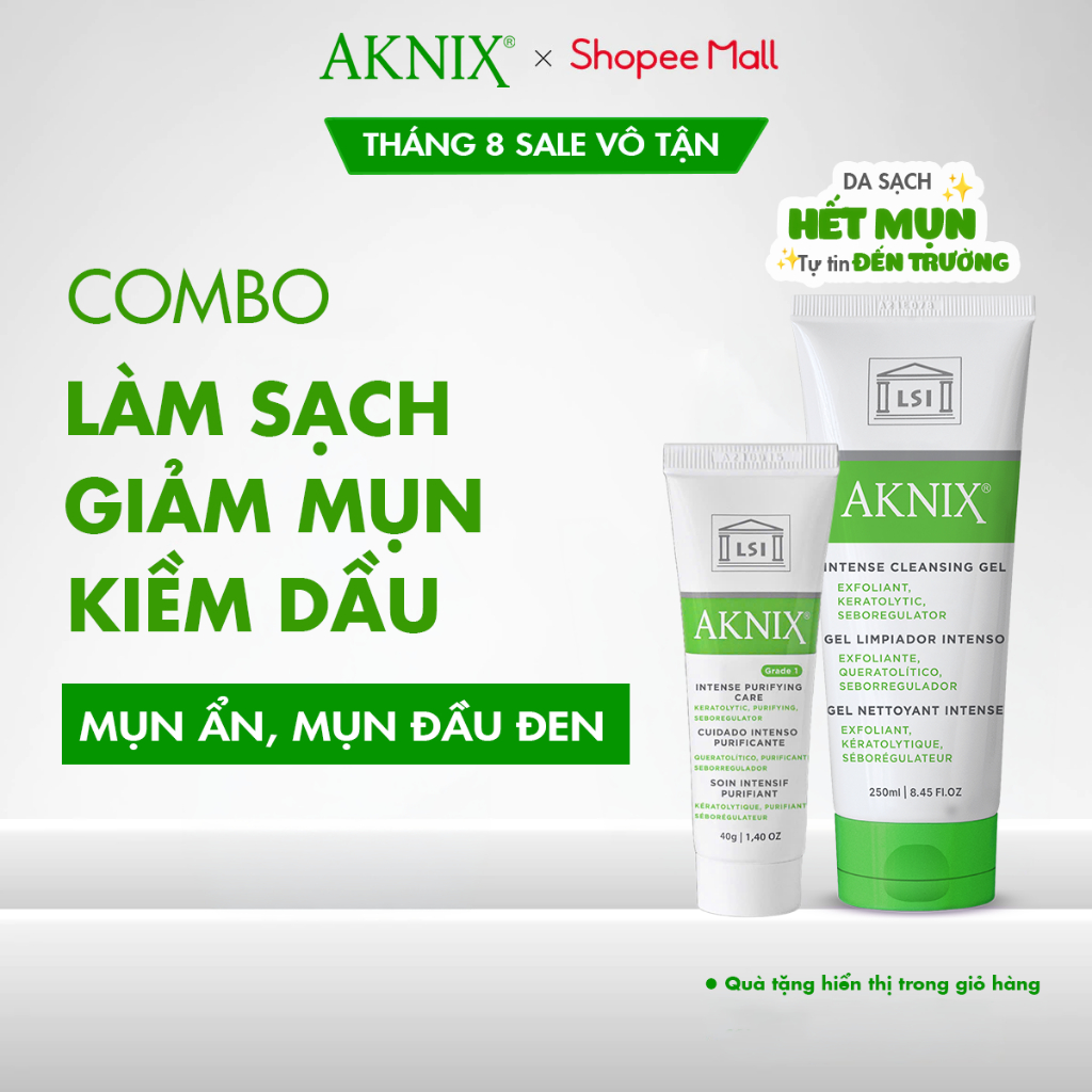Combo Kem Mụn Aknix Purifying 40g + Sữa Rửa Mặt Aknix Intense 100ml,250ml Giảm Mụn Cho Da Dầu, Mụn Đ