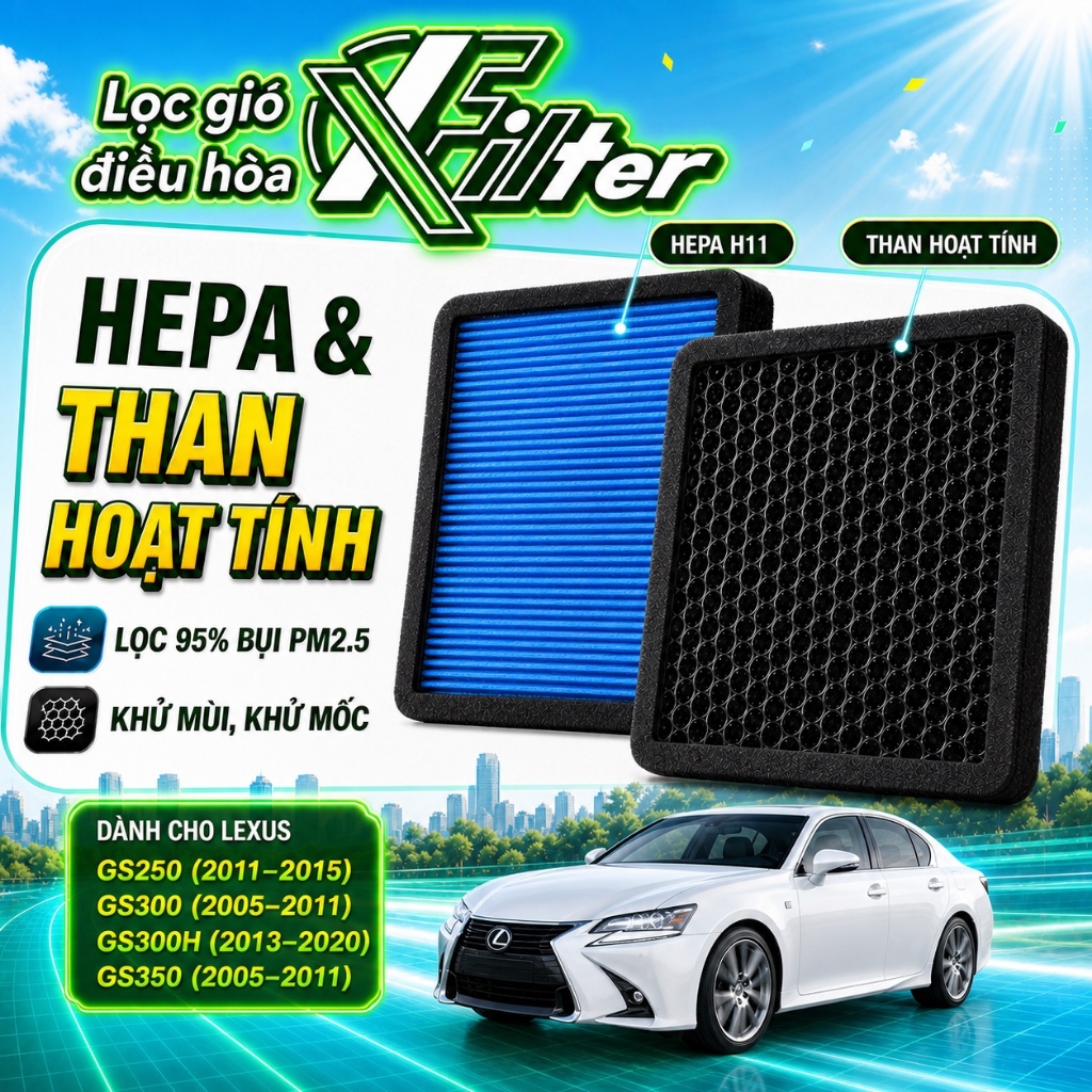 Lọc gió điều hòa Lexus GS250 / GS300 / GS300H / GS350. Lọc gió than hoạt tính Xfilter cho xe Lexus