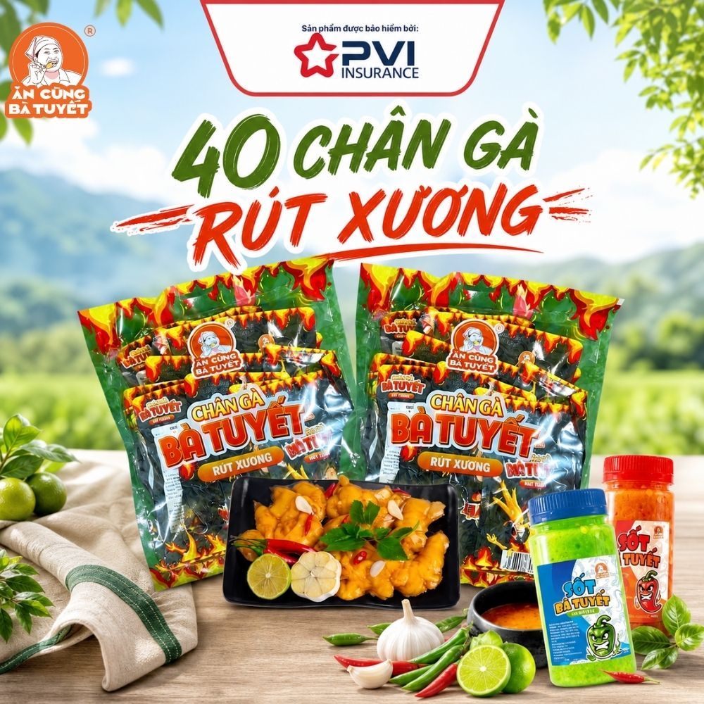 (Tặng 2 loại sốt) COMBO 40 CHÂN GÀ BÀ TUYẾT: 20 chân gà rút xương + 20 chân gà sả tắc + sốt to tê ca