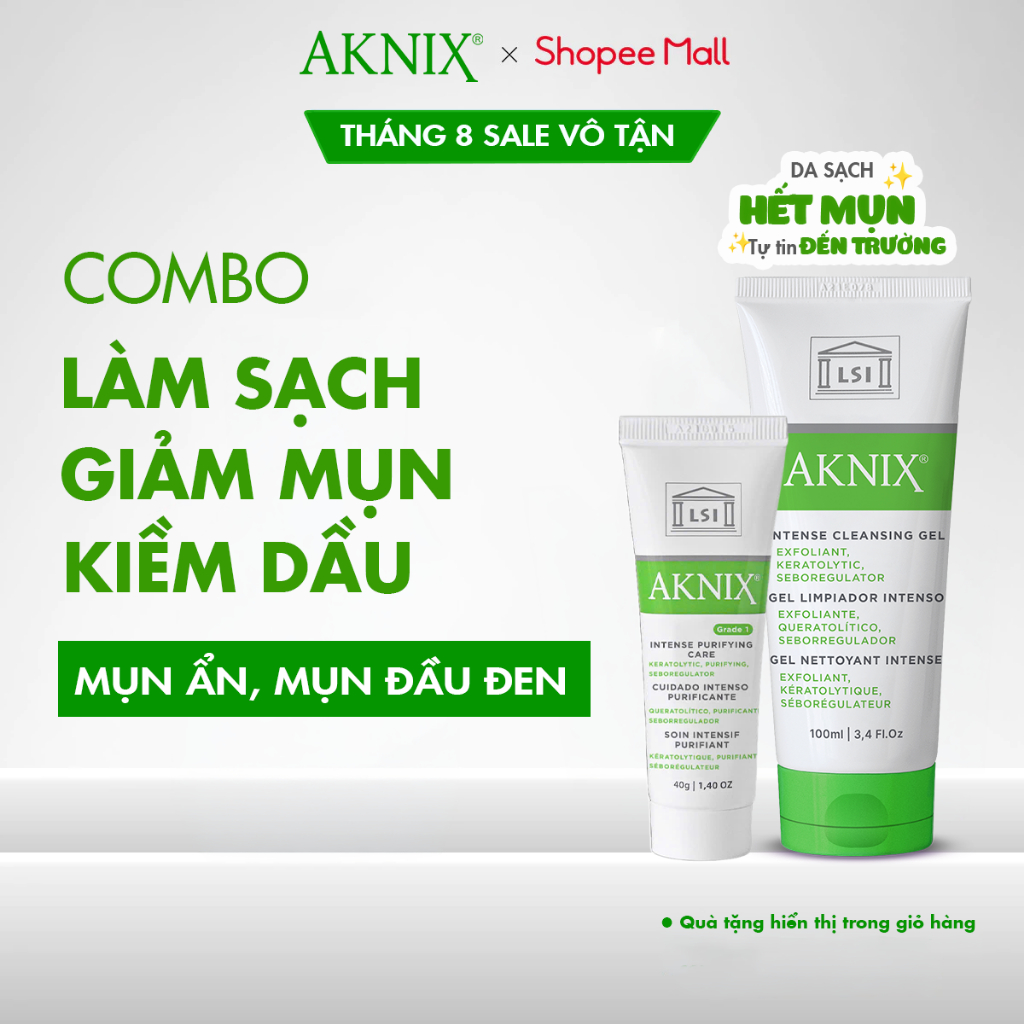 Combo Kem mụn AKNIX PURIFYING 40g + Sữa Rửa Mặt AKNIX INTENSE 100ml  Giảm Mụn Đầu Đen, Mụn Ẩn, Sợi B
