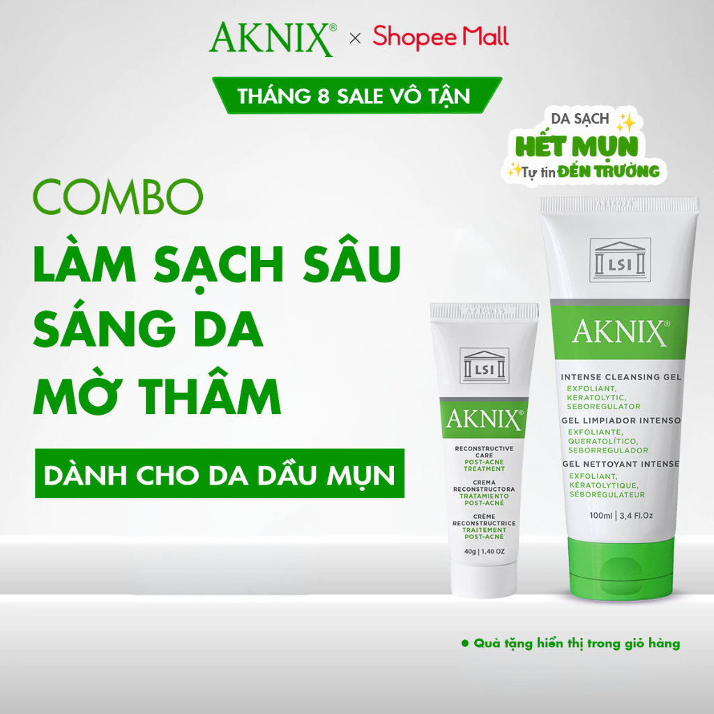 [TÁI TẠO, GIẢM THÂM MỤN] Combo Sữa Rửa Mặt Aknix Intense 250g + Kem Dưỡng Tái Tạo 40g  AKNIX Làm Sạc