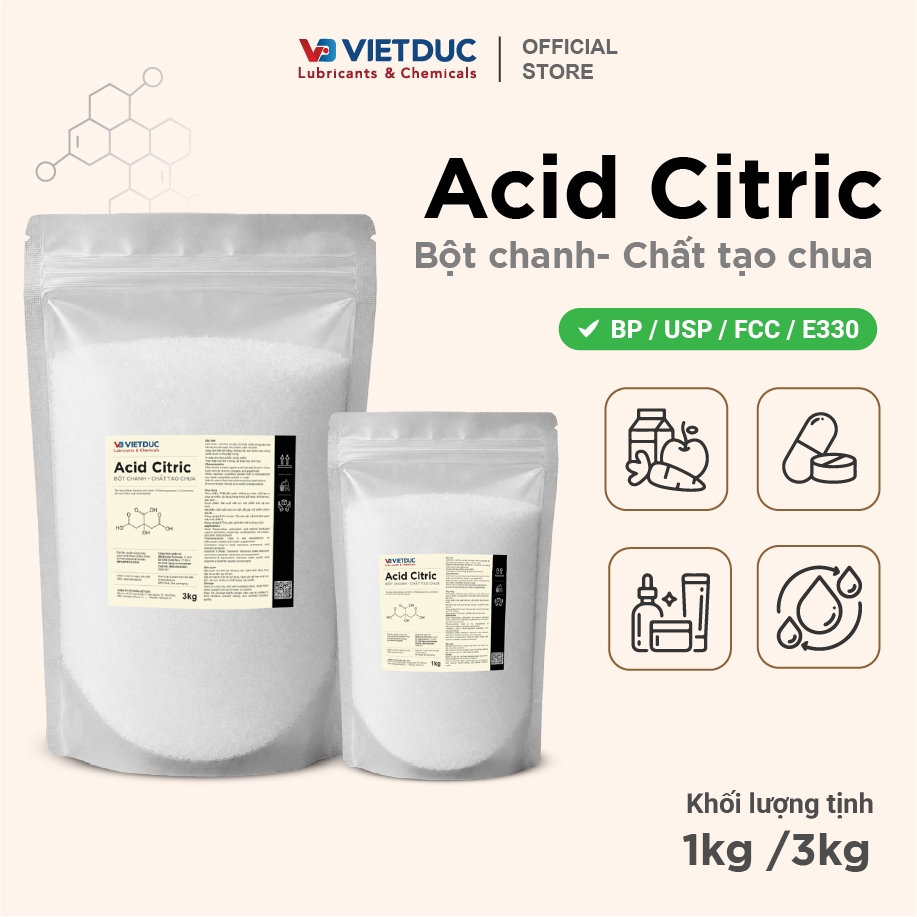 Acid Citric Tinh Khiết | Axit Citric Khử Cặn, Điều Chỉnh pH, Phụ Gia Thực Phẩm E330 ( 1kg/ 3kg )
