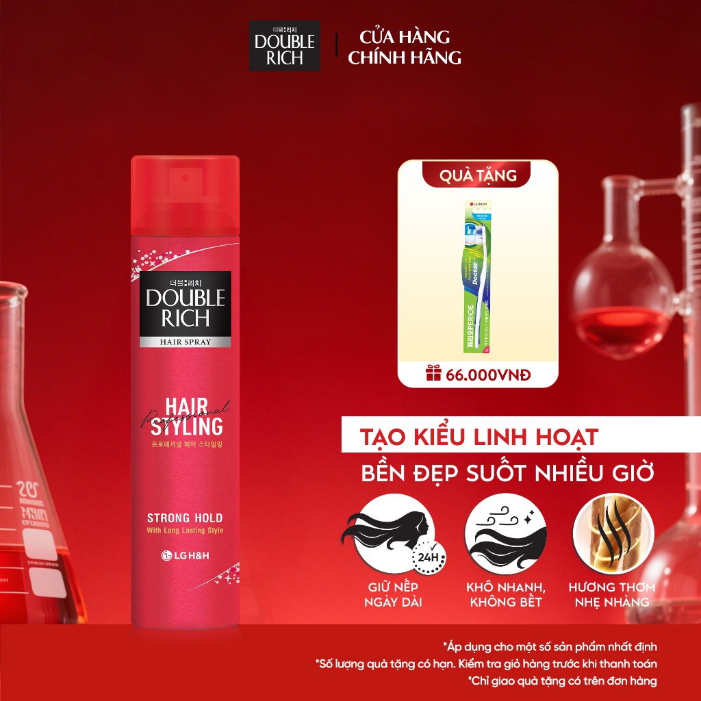 [CHÍNH HÃNG ĐỘC QUYỀN] Xịt tạo kiểu tóc Double Rich giữ nếp mạnh 170ml, định hình kiểu tóc nhanh chó