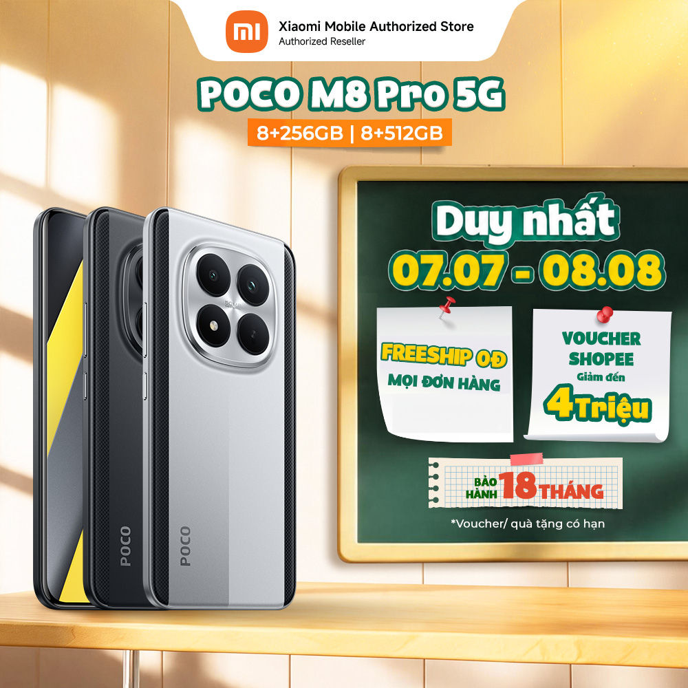 [New Version] Điện thoại POCO M8 5G (8+256GB | 8+512GB) | Màn Flow AMOLED 6.77" 120Hz | Snapdragon 6 Gen 3 | Camera 50MP