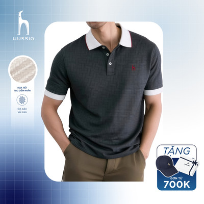 Áo Polo nam cao cấp ILUX logo thêu, phối họa tiết sang trọng, sang trọng lịch lãm - HUSSIO