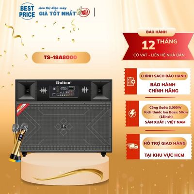 TS-18A8000 Loa Kéo Karaoke Điện Dalton – 3000W, Bass Đôi 50cm, 2 Micro Không Dây, Kết Nối Đa Năng