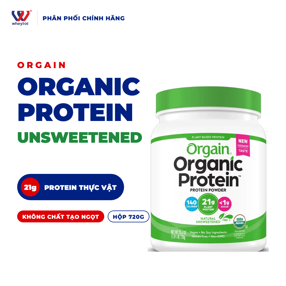 Bột protein thực vật Orgain Organic Protein 720g không đường | Chính hãng, xuất VAT