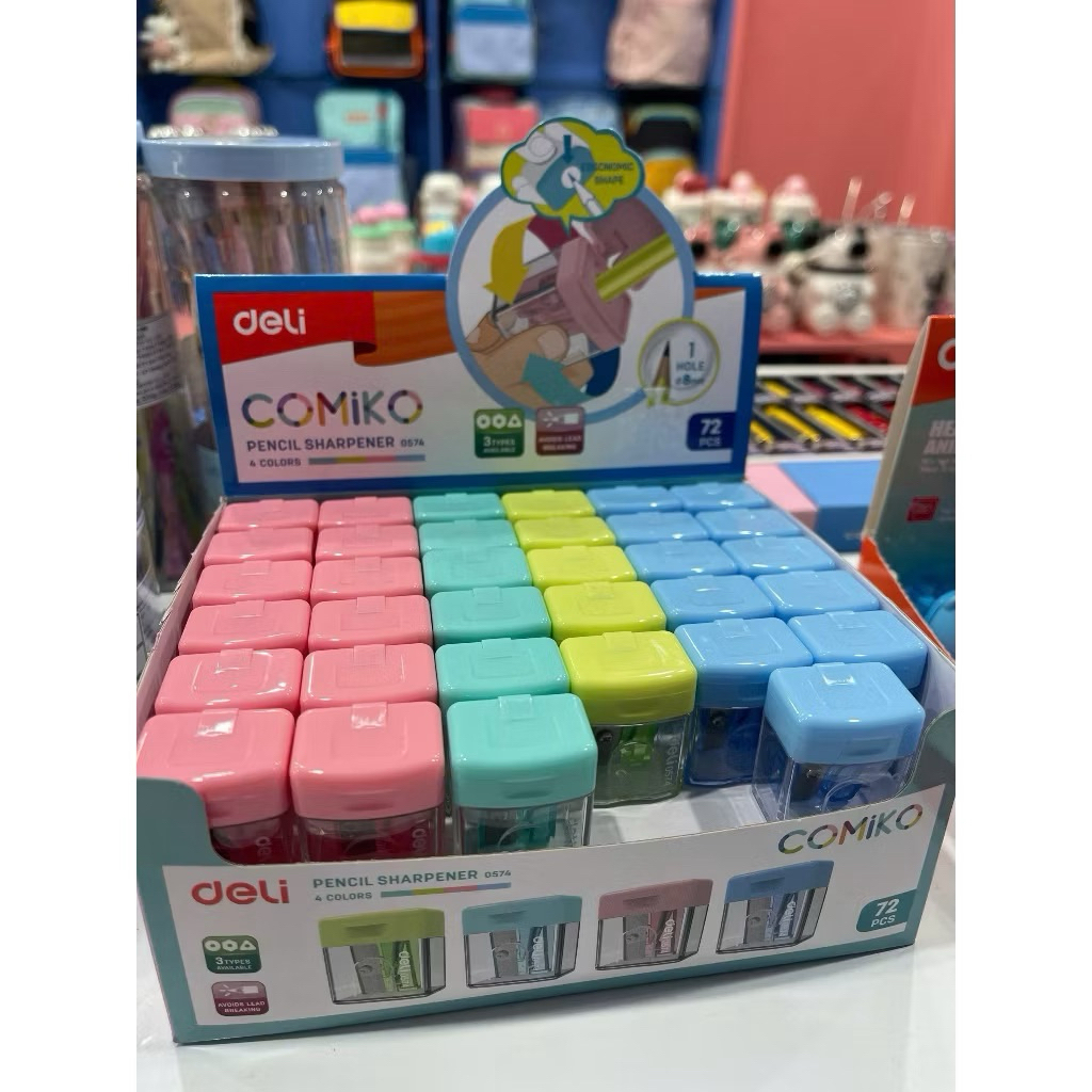 2Cái Gọt Chì Deli E0574 Có Hộp Chứa Vụn Chì 1 Lỗ - Chuốt Bút Chì Mini COMIKO Lưỡi Thép Sắc Bén Chính