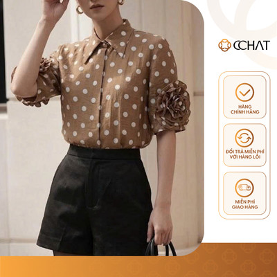 Áo Sơ Mi Nữ 𝐂𝐂𝐇𝐀𝐓 Dáng Suông Kiểu Rosette Chất Bi Nhún Hoa Tay Chất Liệu Tơ Mềm Mại 16FNT9140ST