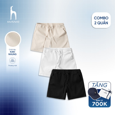 COMBO 2 quần short nam vải kaki nhung xuất xịn, mềm mịn, co giãn 2 chiều, form trên gối thoải mái - HUSSIO