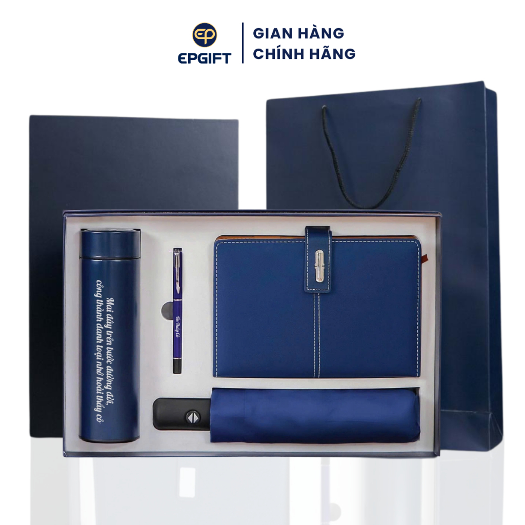 Set Quà Tặng Khắc Tên Epvina Gift Gồm Bút, Sổ, Ô Và Bình Giữ Nhiệt Tặng Thầy Cô & Doanh Nghiệp