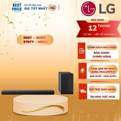 Loa Thanh LG S60T – 340W | S70TY - 400W, 3.1 Kênh, AI Sound Pro, Dolby Digital, DTS Surround, BT 5.3