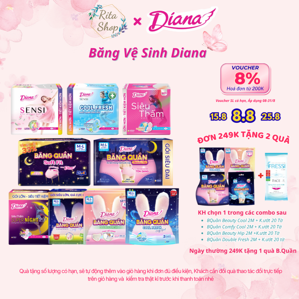 [Chính Hãng Diana Unicharm] Băng Vệ Sinh Diana Ban Ngày, Ban Đêm, Dạng Quần