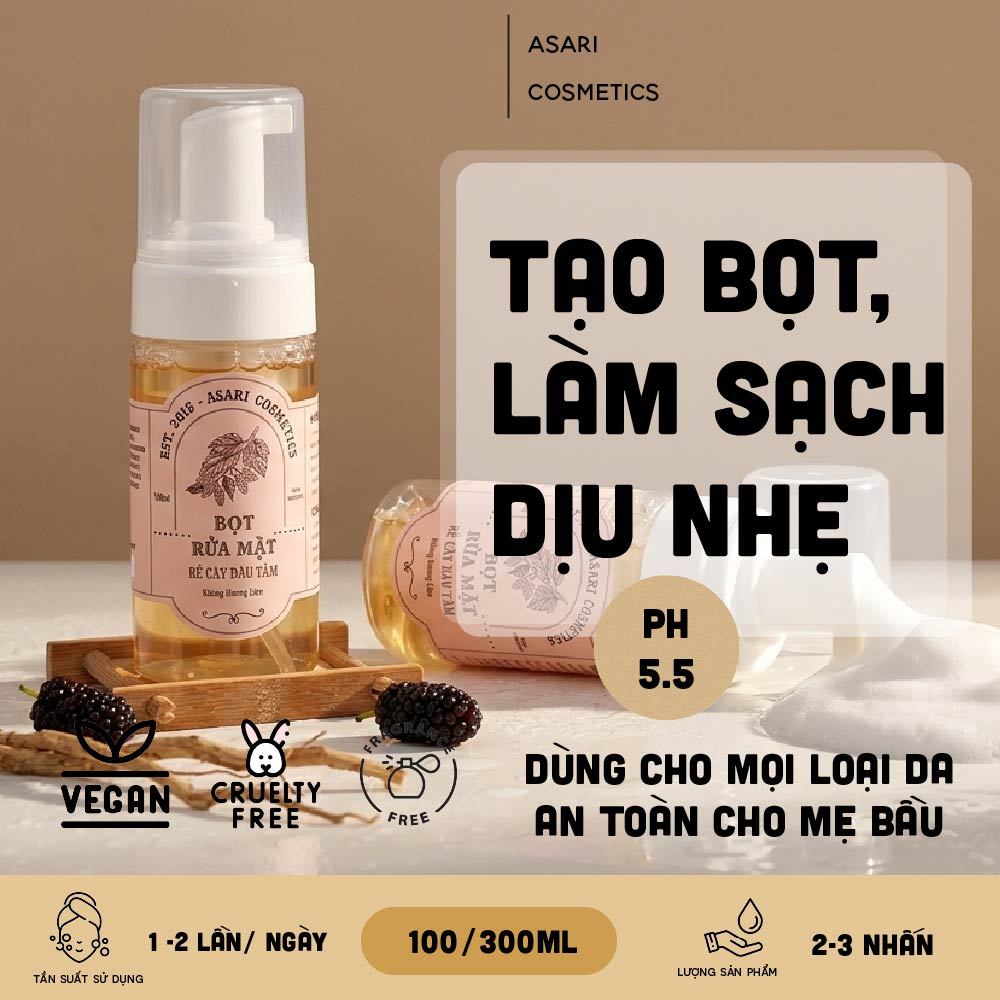 [100-300ml] Bọt rửa mặt dịu nhẹ cho mọi loại da handmade Asari Cosmetics
