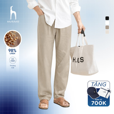Quần dài LINENE SIMON nam form suông, vải Linen mềm mịn, thoải mái, thanh lịch - HUSSIO