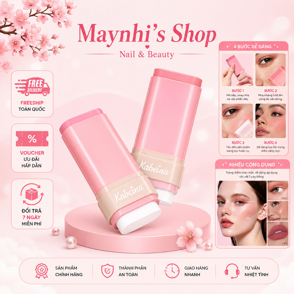 Má Hồng Thỏi Kabeina Makeup Tone Tự Nhiên, Dưỡng Ẩm Da, Giữ Màu Lâu, Thiết Kế Tiện Lợi