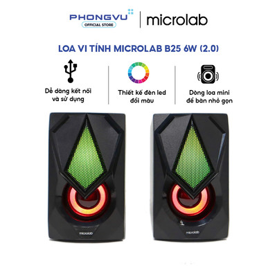Loa vi tính Microlab B25 6W (2.0), Đen - Bảo hành 12 tháng