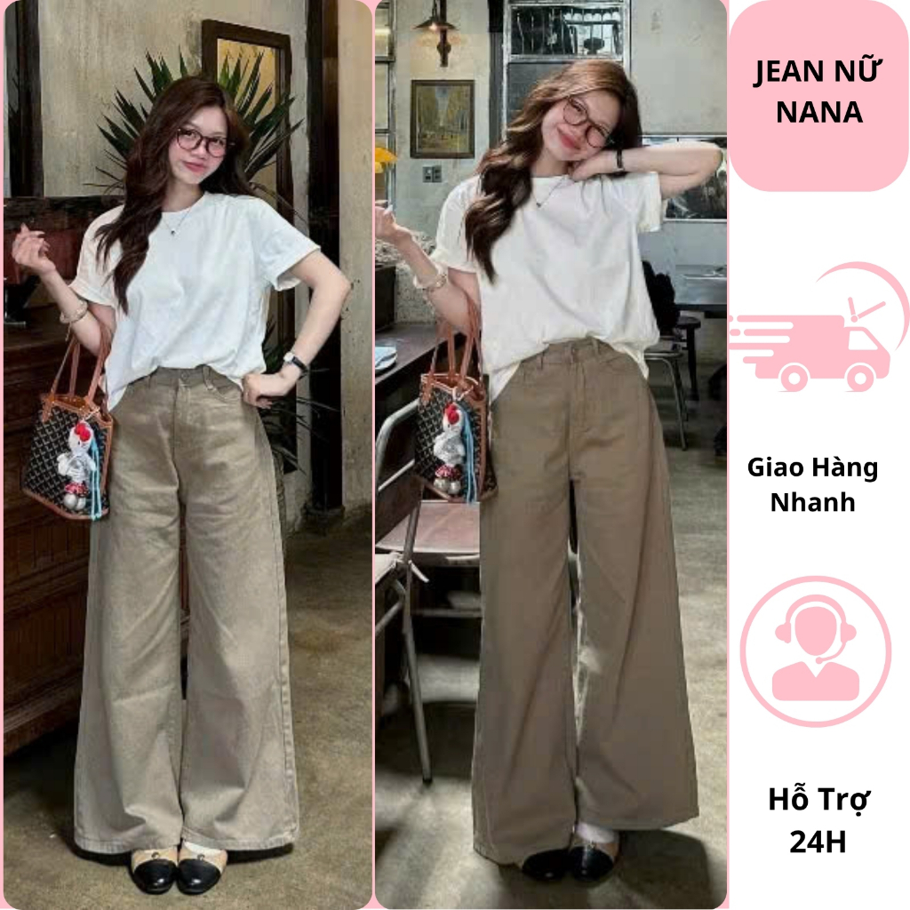 Quần jean nữ ống suông cạp cao ống rộng ( 27-28 cm ) màu nâu nhạt, quần bò nữ ống rộng chất vải mềm mại hottrend 2026