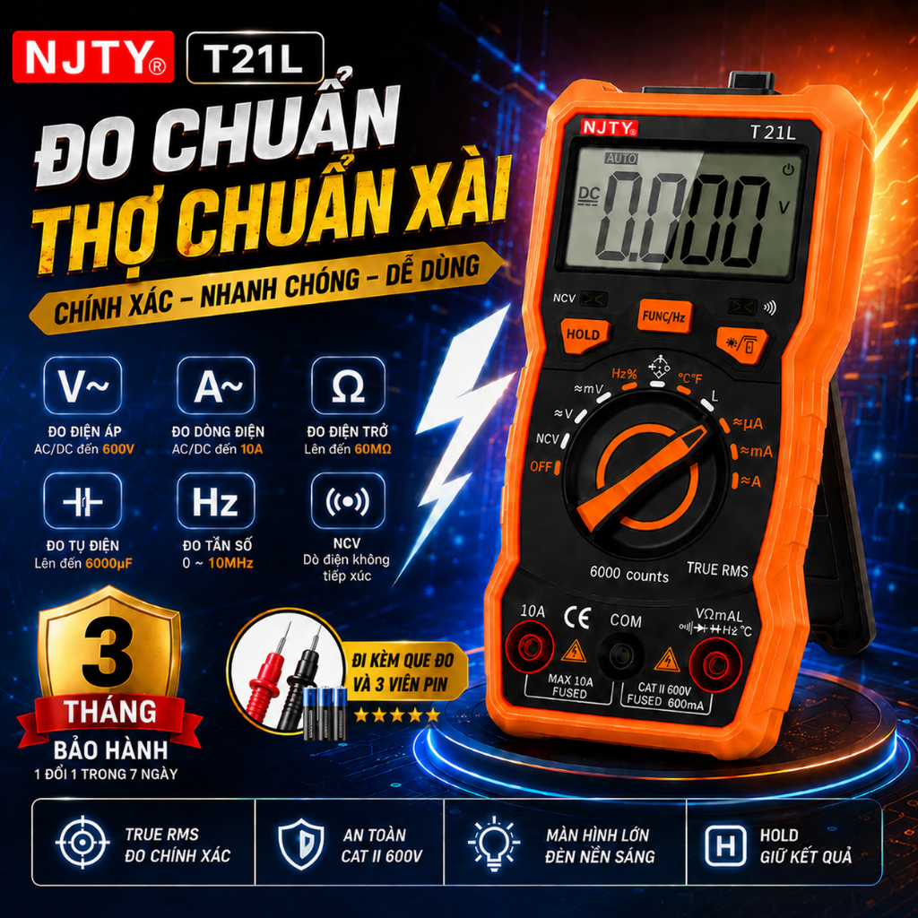 Đồng Hồ Đo Điện Vạn Năng NJTY T21L Đo Điện Xoay Chiều/Tụ Điện/Điện Áp Siêu Nhanh Chất Lượng Cao ILin