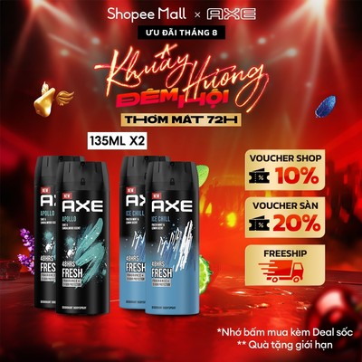 Combo Xịt nước hoa nam toàn thân AXE 135ml, lưu hương và khử mùi lên đến 48h