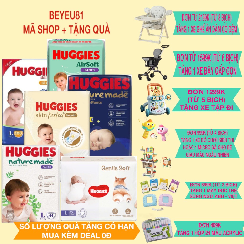 [SIÊU NHIỀU MIẾNG] TÃ QUẦN HUGGIES TRÀM TRÀ TỰ NHIÊN SKINCARE MEGA JUMBO 5MM CÁC SIZE M106/L104/XL