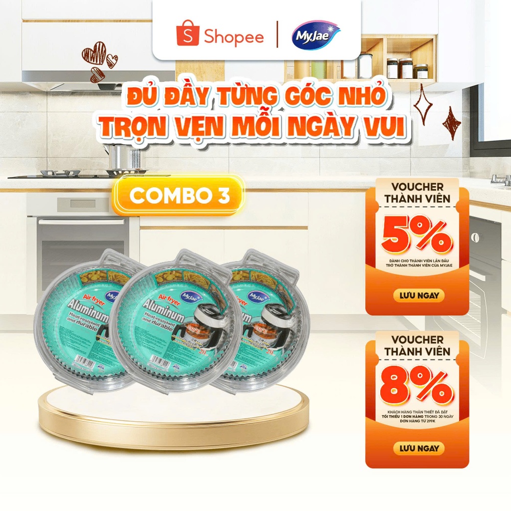 COMBO 3 Giấy bạc MyJae lót nồi chiên không dầu