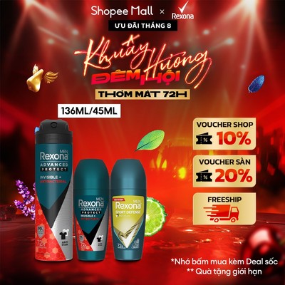 Xịt/lăn khử mùi Rexona 72H kháng khuẩn thể thao dành cho nam 135/45ml