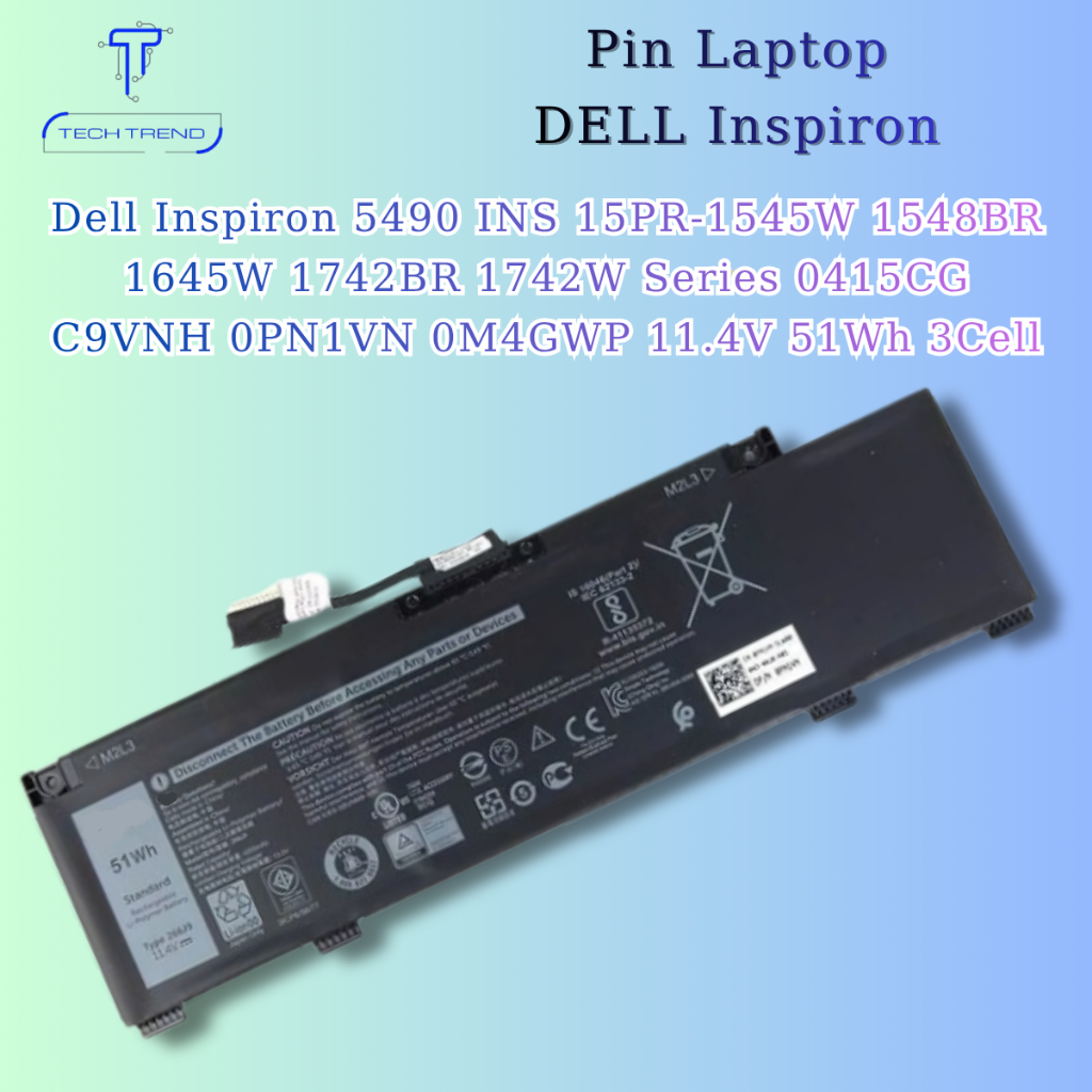 Pin Laptop Dell Inspiron 5490 INS 15PR-1545W 1548BR 1645W 1742BR 1742W Series 0415CG C9VNH 0PN1VN 0M