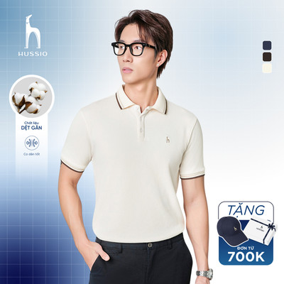 Áo POLO nam H-LINE, chất liệu thun gân cao cấp, phối viền tay, cổ Vest sang trọng - HUSSIO