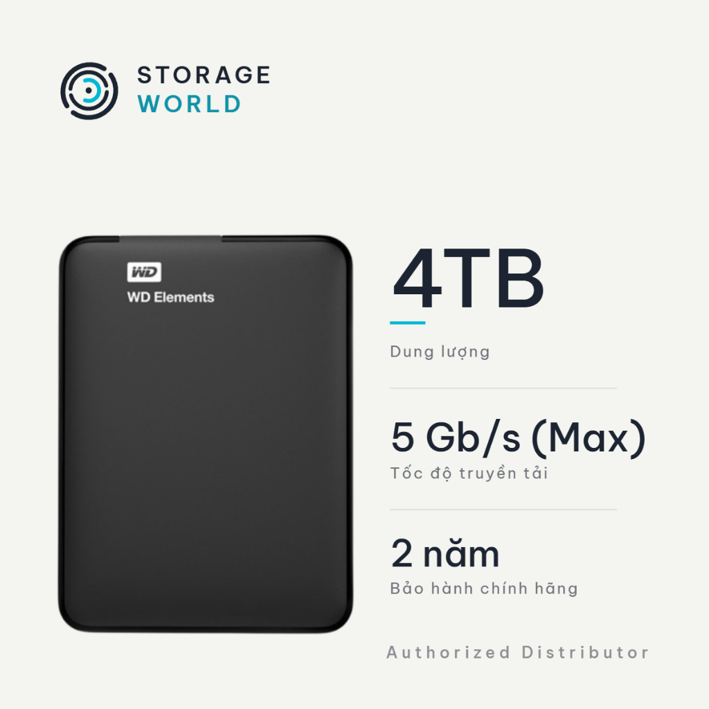 Ổ Cứng Di Động HDD WD Elements Portable (2TB/4TB) 2.5" USB 3.0 - WDBU6Y0020BBK/WDBU6Y0040BBK - Đen