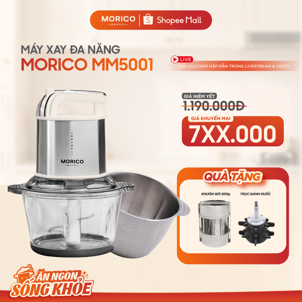 Máy Xay Đa Năng MORICO MM5001 Công Suất 500W – 2 Cối 3L Inox 304 & 2L Thủy…