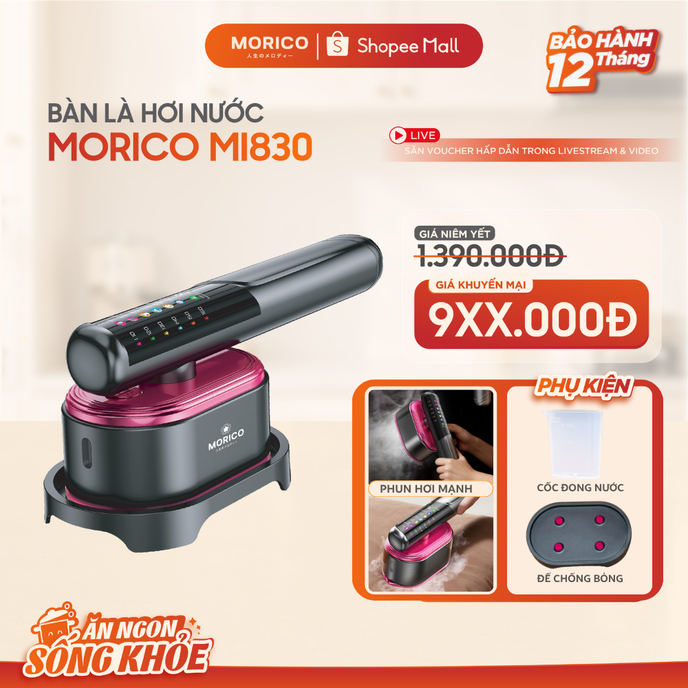 Bàn Là Hơi Nước Cầm Tay Morico MI830, Bàn Ủi 2in1 Hơi + Ủi Khô, 5 Chế Độ ,LED…
