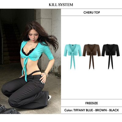 Áo khoác croptop buộc nơ tay lửng CHERU - 𝐊𝐈𝐋𝐋 𝐒𝐘𝐒𝐓𝐄𝐌