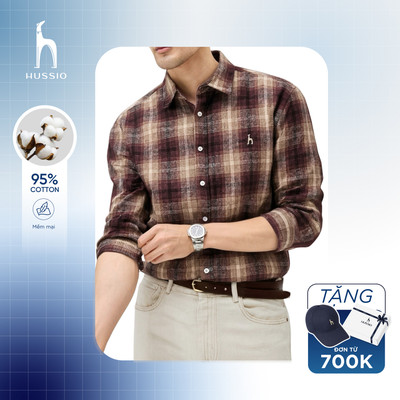 Áo sơ mi Flannel GRID, kẻ sọc ca rô cổ điển, form regular thoải mái, chống nhăn, đứng form - HUSSIO