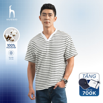 Áo thun nam sọc ngang DIGO, vải Single mềm mại, form Relaxed Fit thoải mái không ôm - HUSSIO